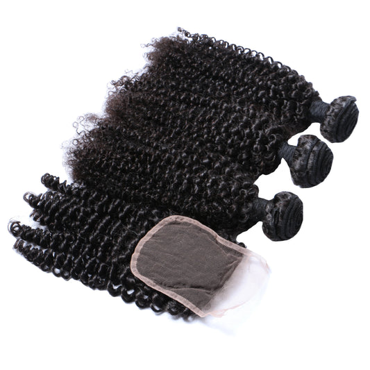 Kinky Curly Bundles + 5x5 HD closure #1b